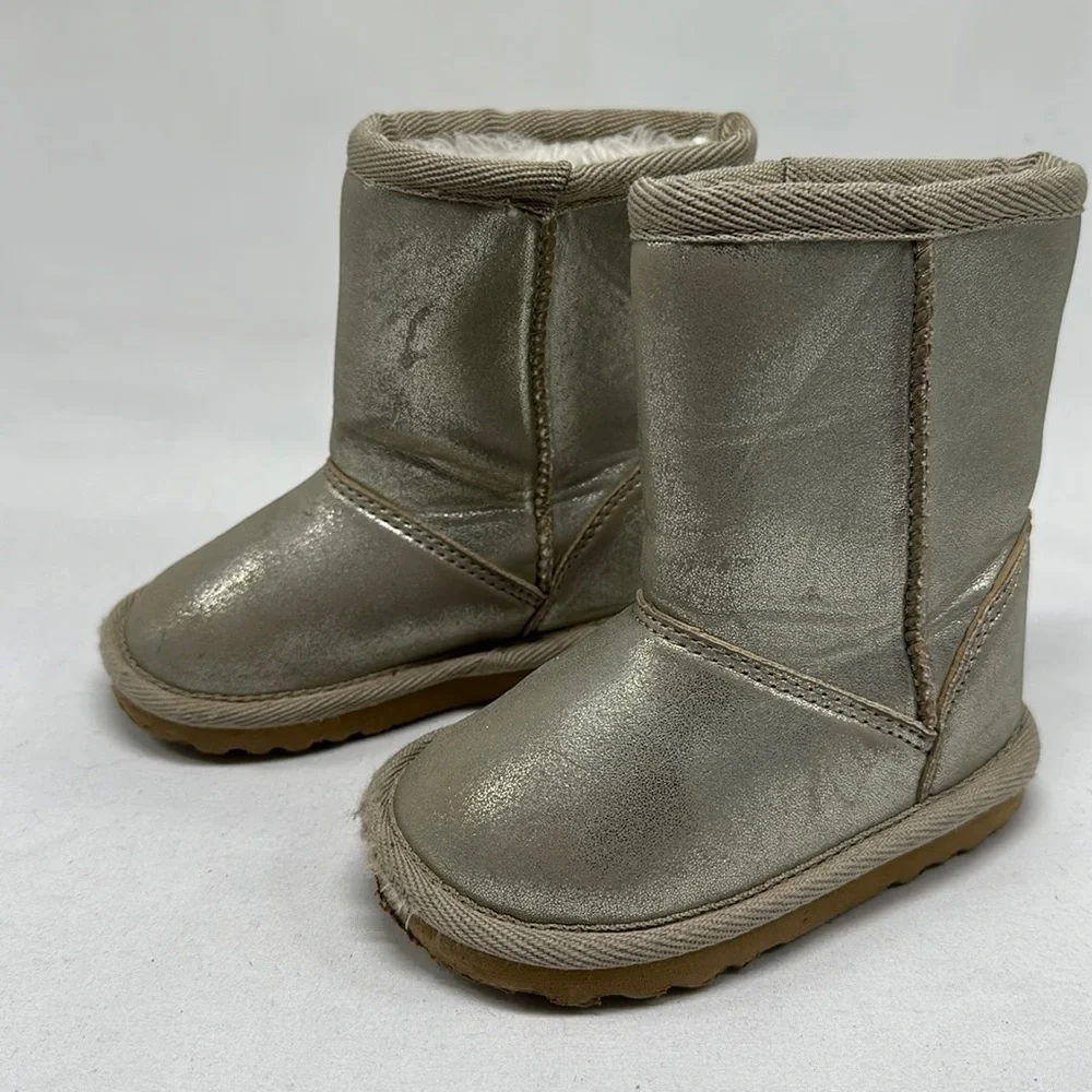 Childrens Toddler Kids Metallic Gold Boots Size 5